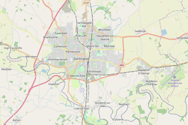Map of Darlington and the surrounding area
