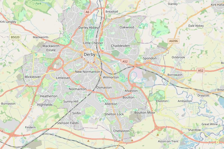 Map of Derby and the surrounding area