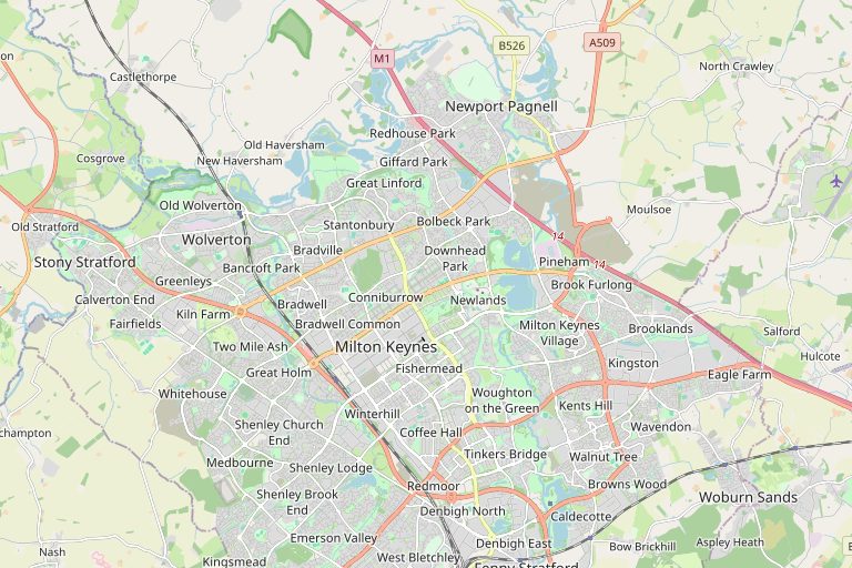 Map of Milton Keynes and the surrounding area