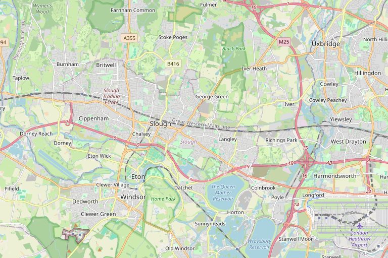 Map of Slough and the surrounding area
